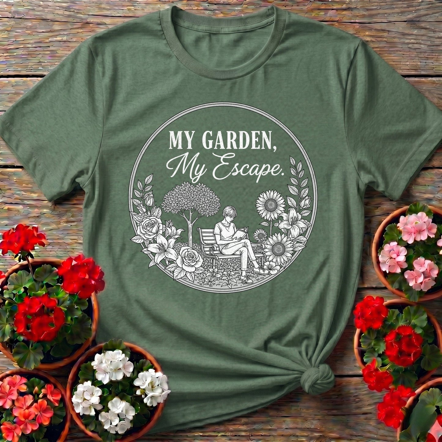 My Garden My Escape Peaceful Line Art Tee - GardeningTshirts