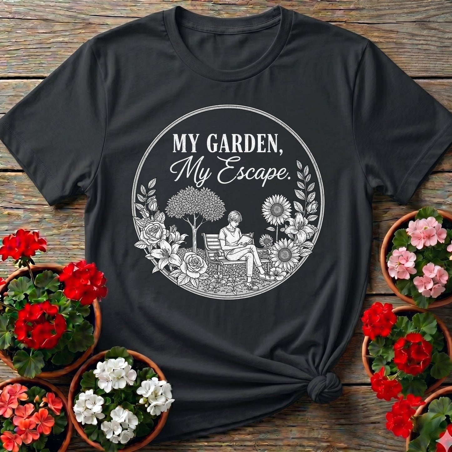 My Garden My Escape Peaceful Line Art Tee - GardeningTshirts