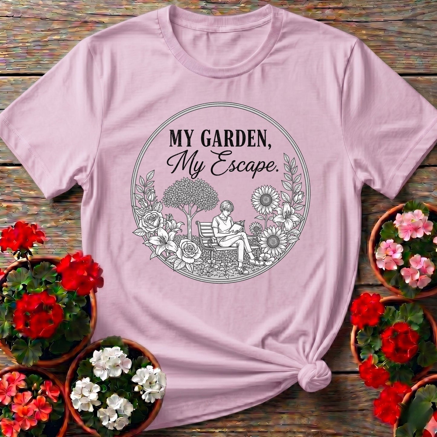 My Garden My Escape Peaceful Line Art Tee - GardeningTshirts