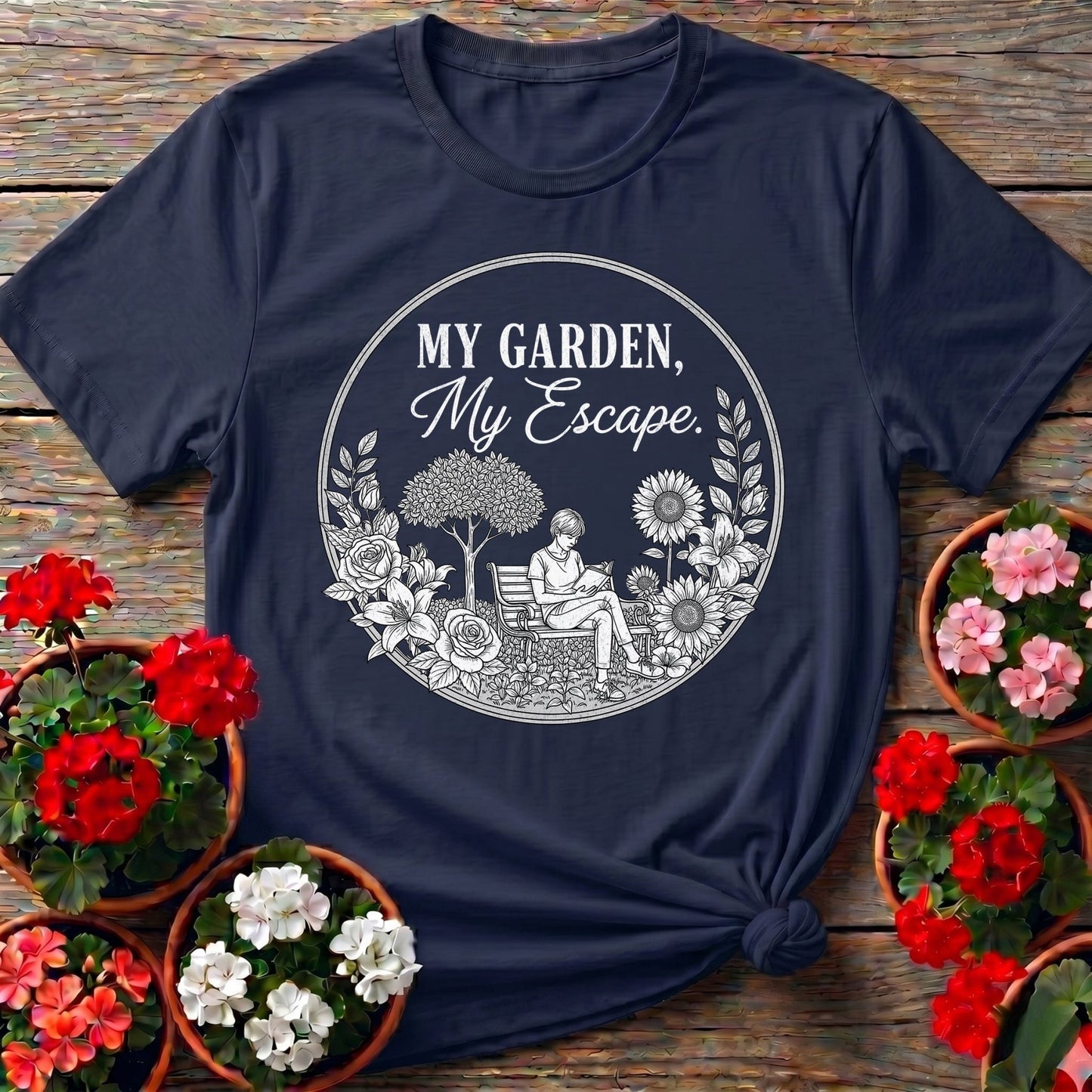 My Garden My Escape Peaceful Line Art Tee - GardeningTshirts