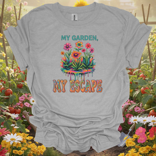 "My Garden My Escape" Psychedelic Vibrant Groovy Gardening Sanctuary T-Shirt - GardeningTshirts