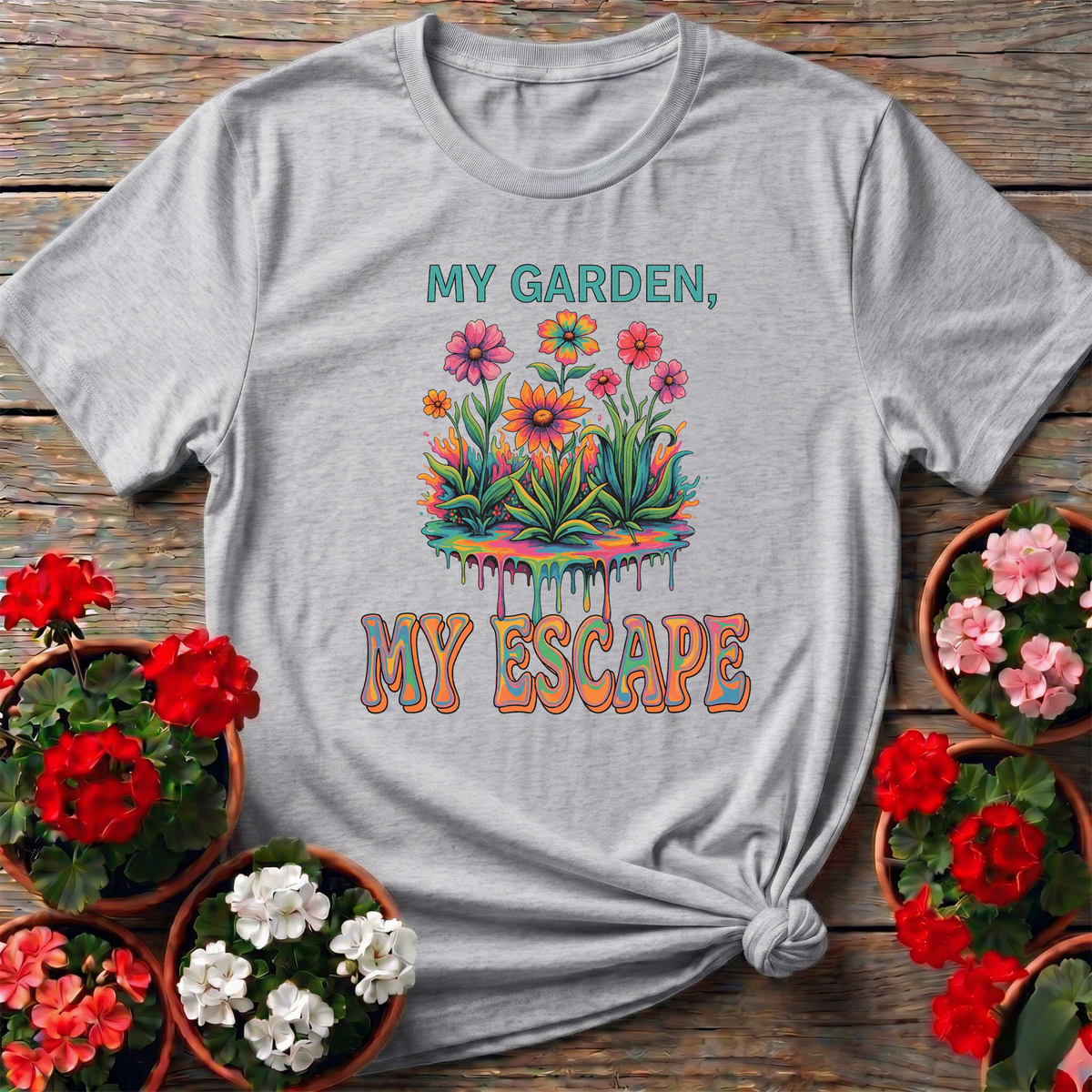 My Garden My Escape Psychedelic Groovy Sanctuary TShirt - GardeningTshirts