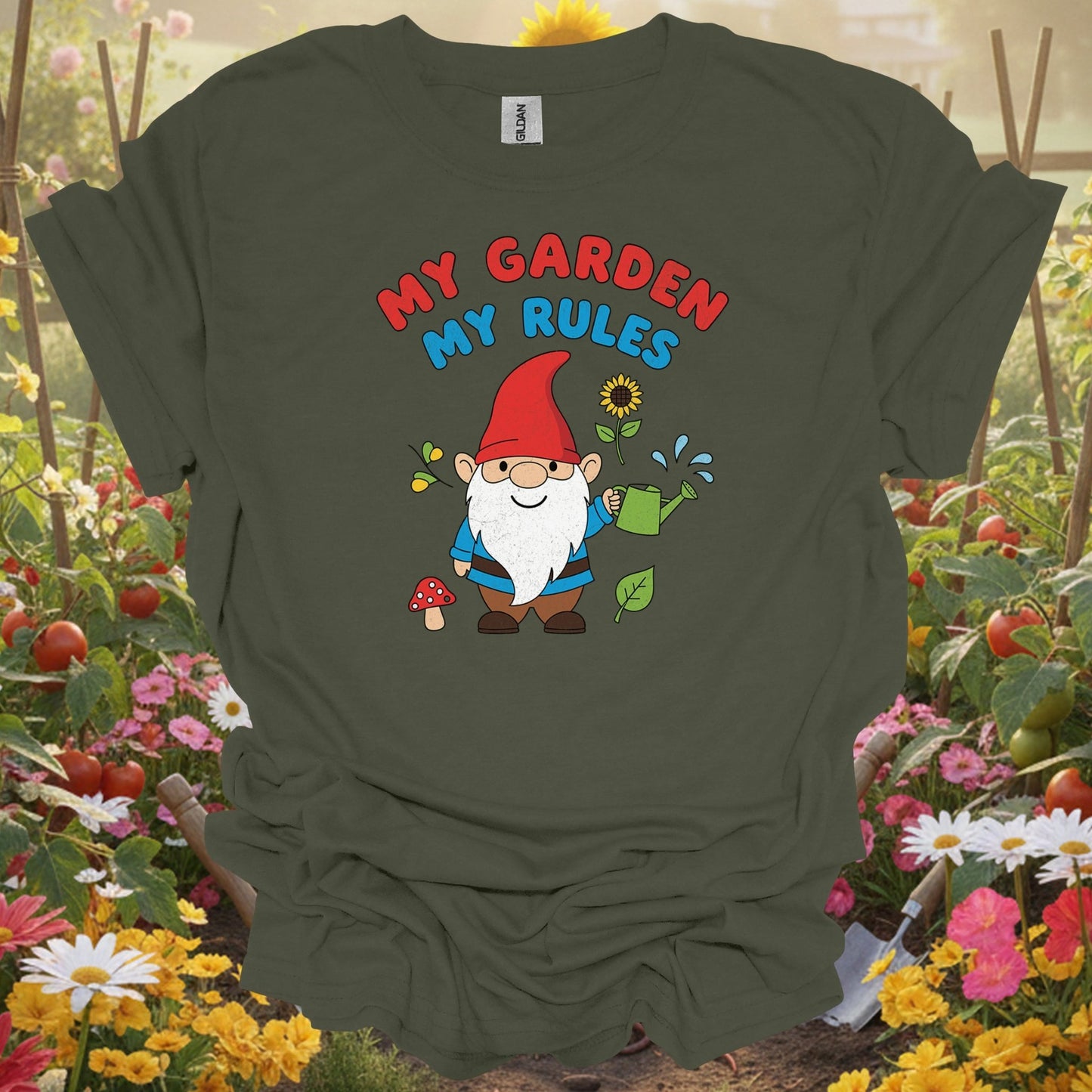 "My Garden My Rules" Funny Gnome Whimsical Gardener T-Shirt - GardeningTshirts