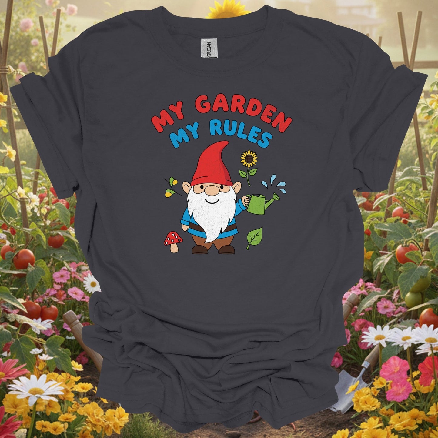 "My Garden My Rules" Funny Gnome Whimsical Gardener T-Shirt - GardeningTshirts
