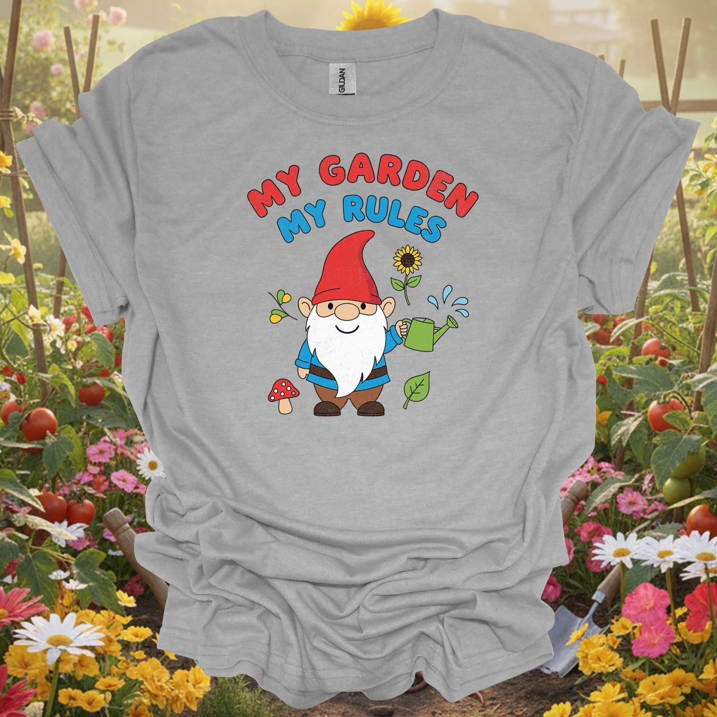 "My Garden My Rules" Funny Gnome Whimsical Gardener T-Shirt - GardeningTshirts