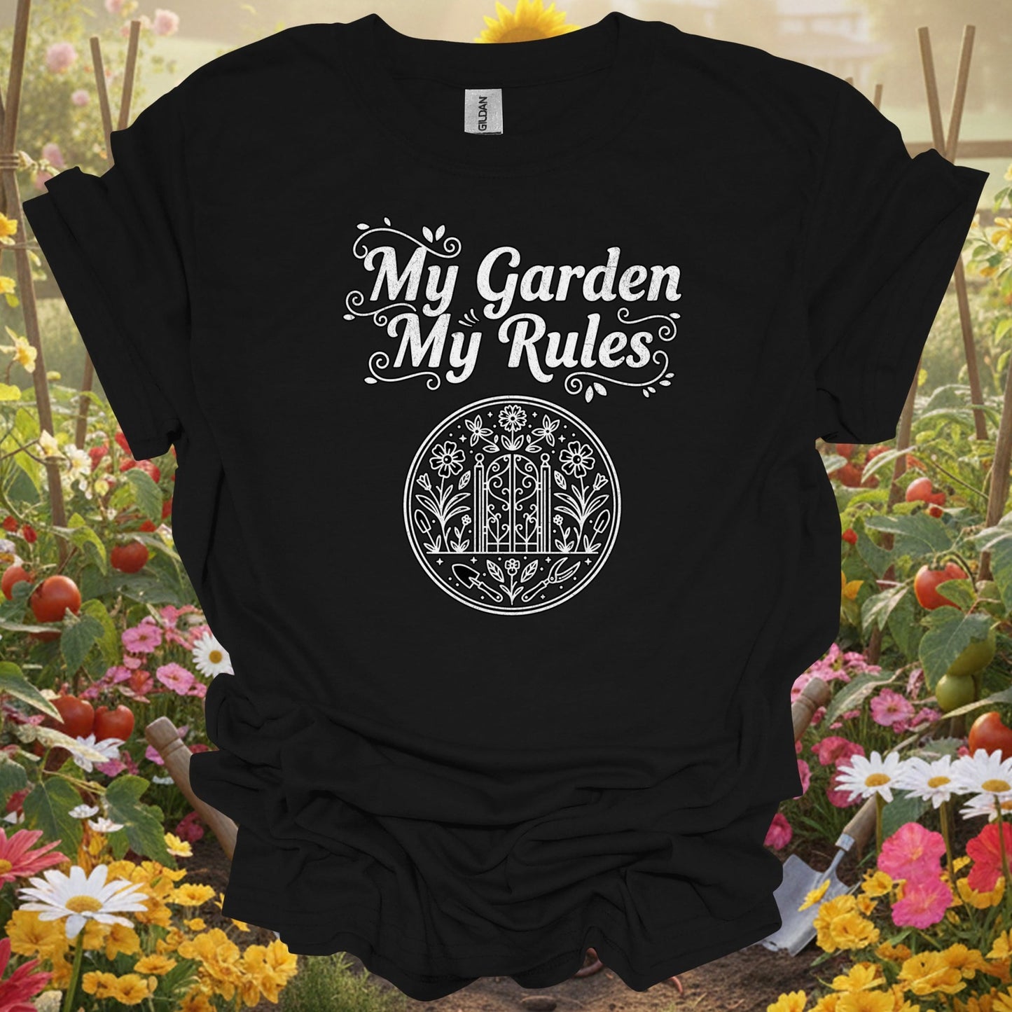 "My Garden My Rules" Gardener Vintage Distressed Botanical Statement T-Shirt - GardeningTshirts