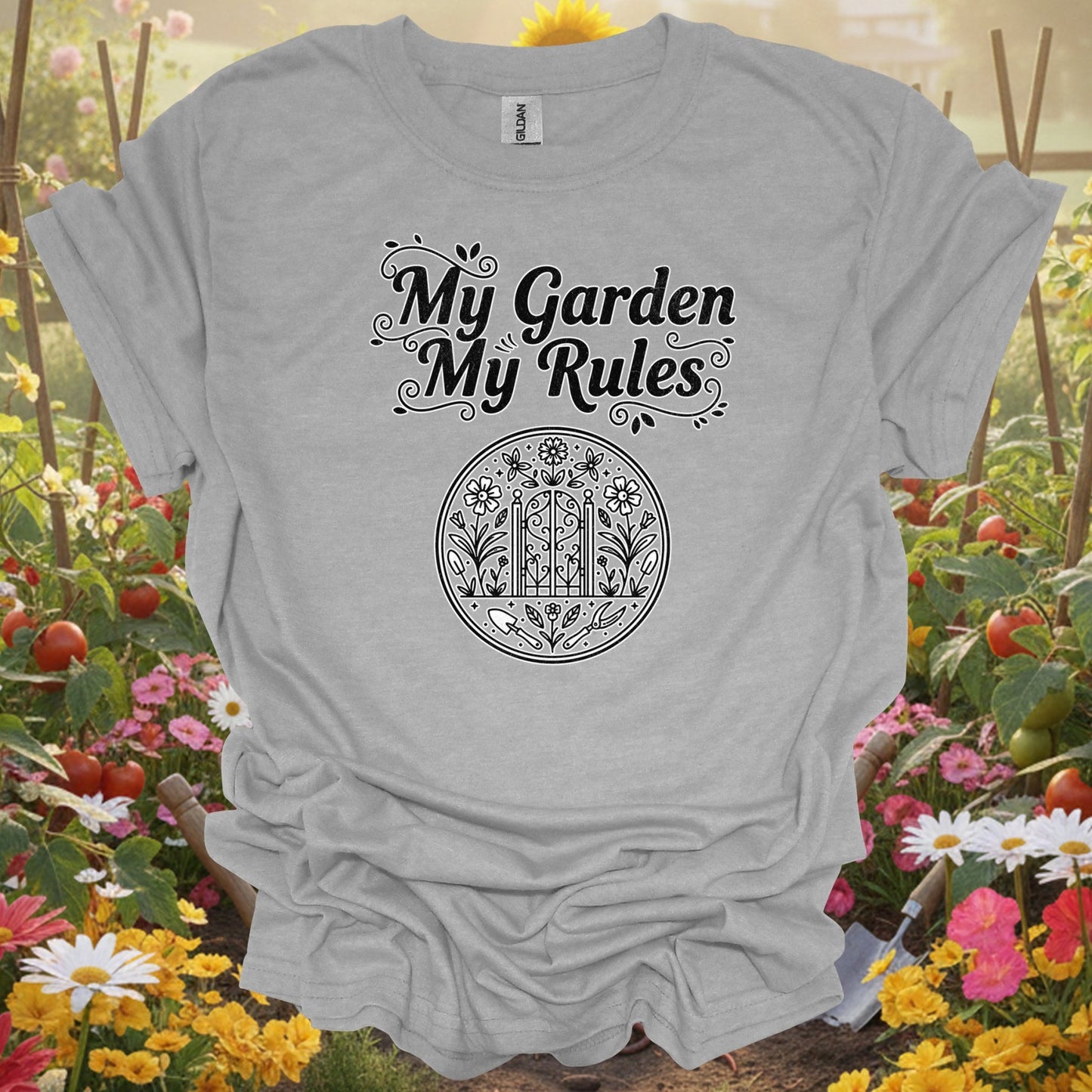 "My Garden My Rules" Gardener Vintage Distressed Botanical Statement T-Shirt - GardeningTshirts