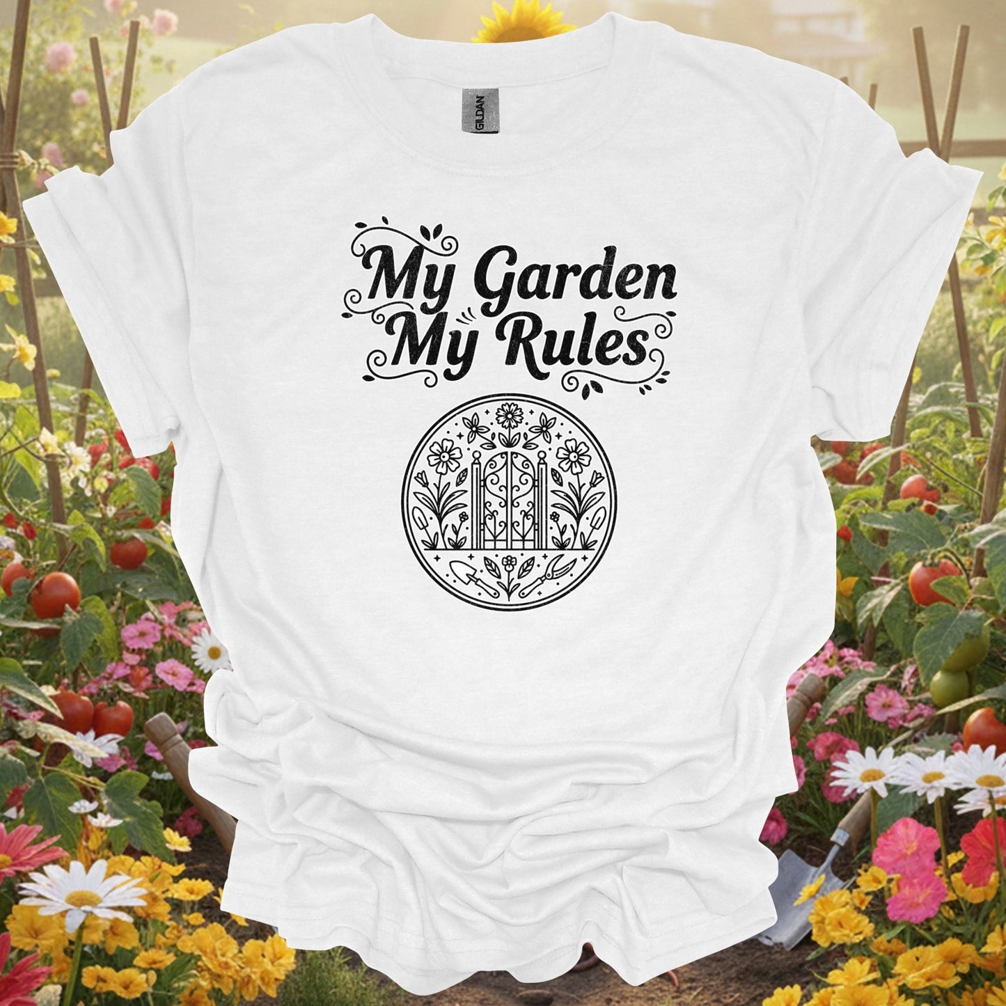 "My Garden My Rules" Gardener Vintage Distressed Botanical Statement T-Shirt - GardeningTshirts