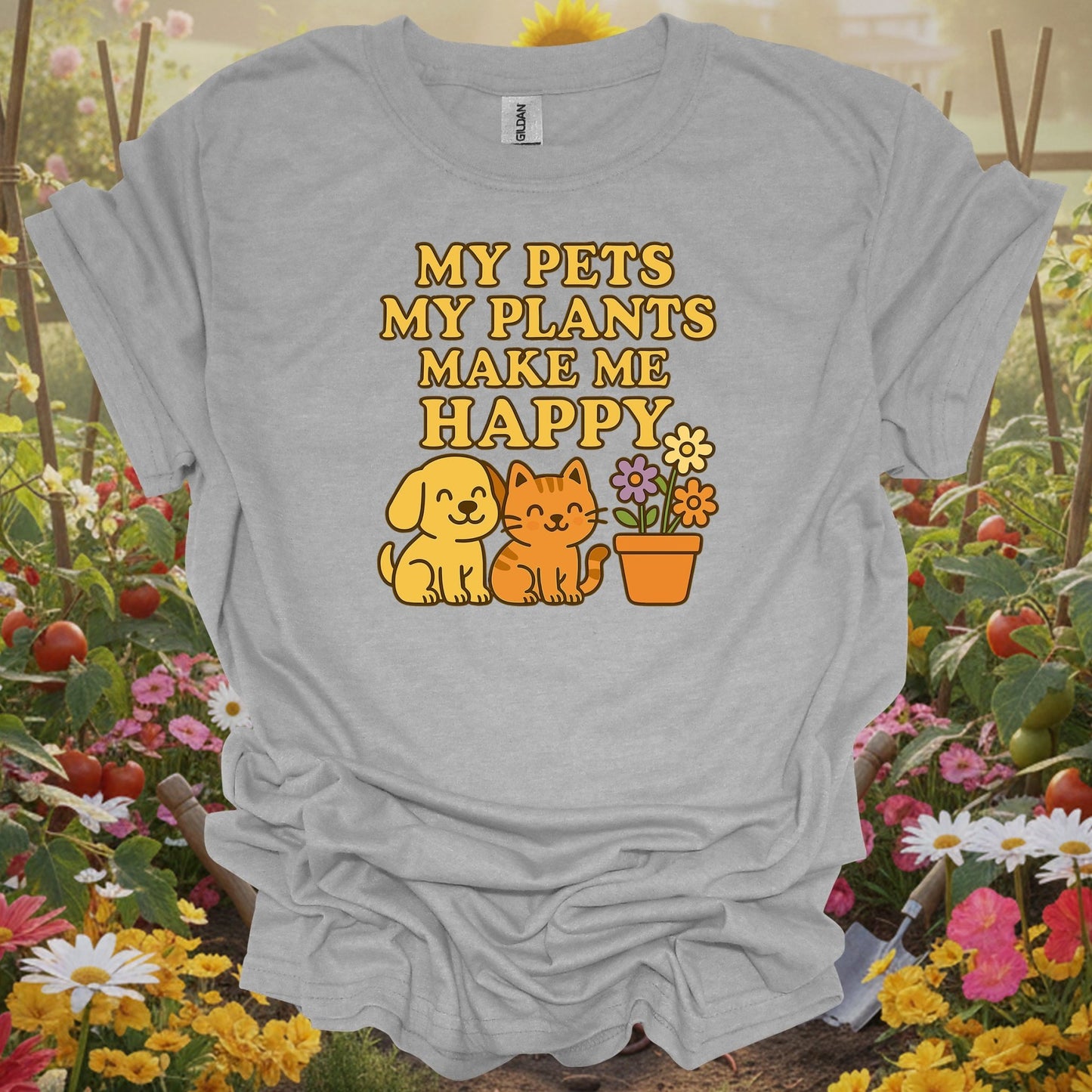 Sport Grey tee showing my pets my plants make me happy kawaii for garden hobbyists