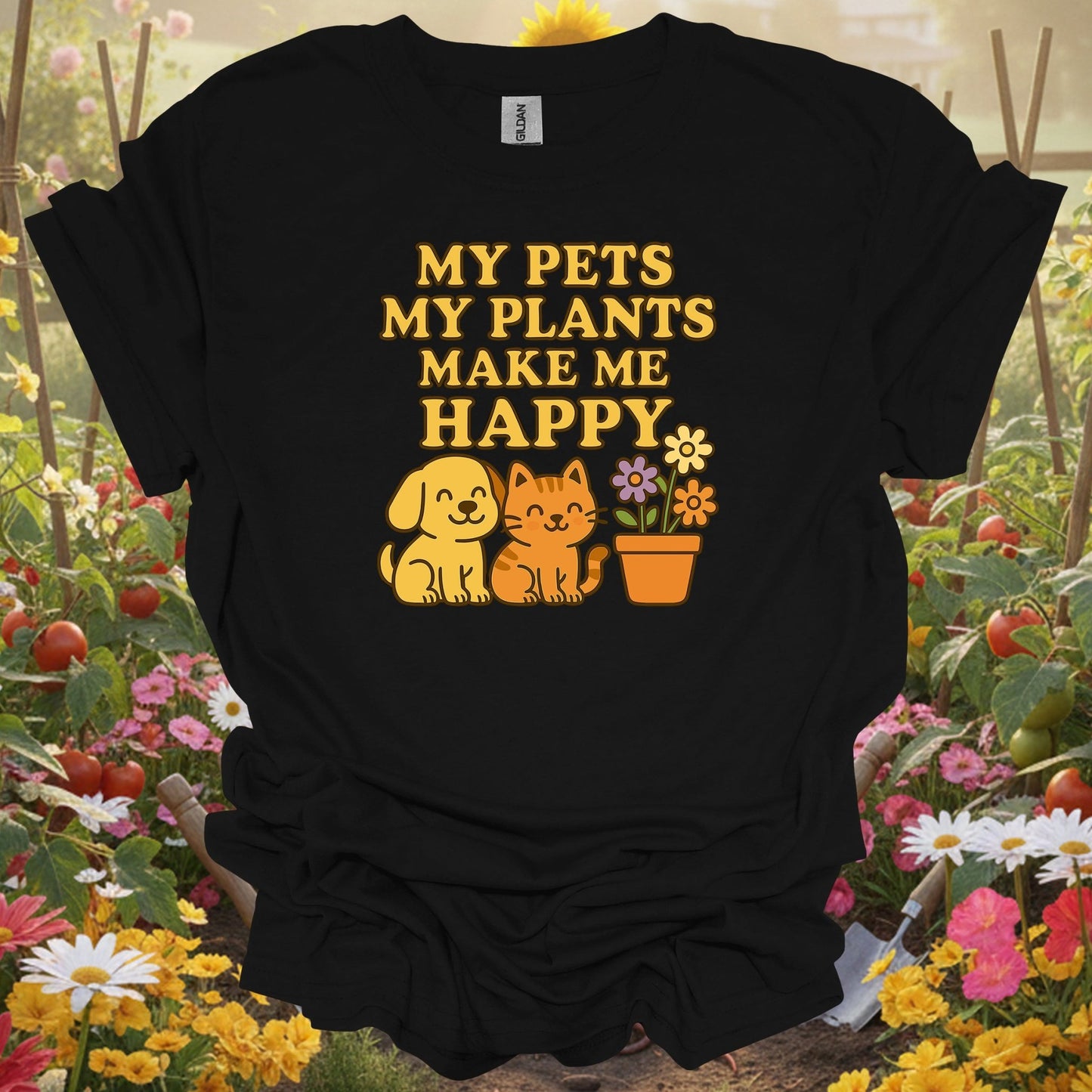 Black top showing my pets my plants make me happy kawaii for nature lovers