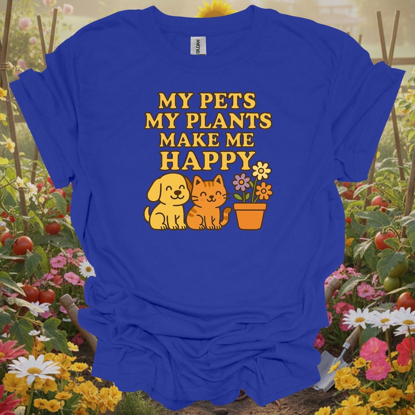 Royal tshirt showing my pets my plants make me happy kawaii for backyard growers