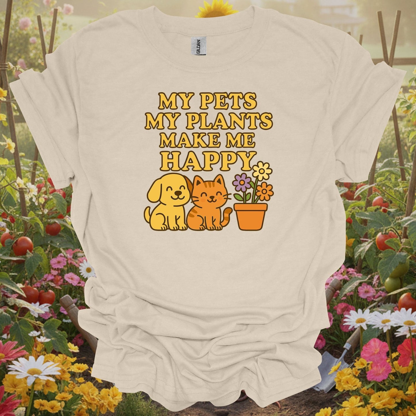 Natural tshirt showing my pets my plants make me happy kawaii for gardening enthusiasts
