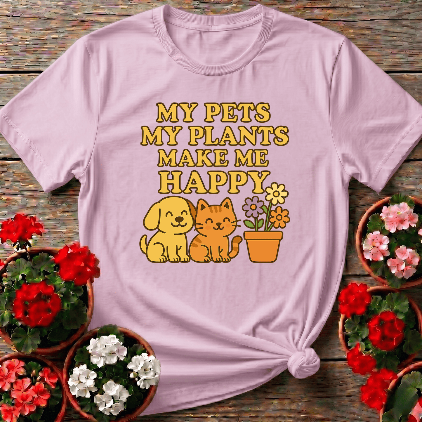 My Pets My Plants Make Me Happy Kawaii Tee - GardeningTshirts
