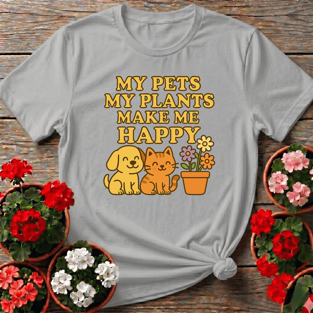 My Pets My Plants Make Me Happy Kawaii Tee - GardeningTshirts