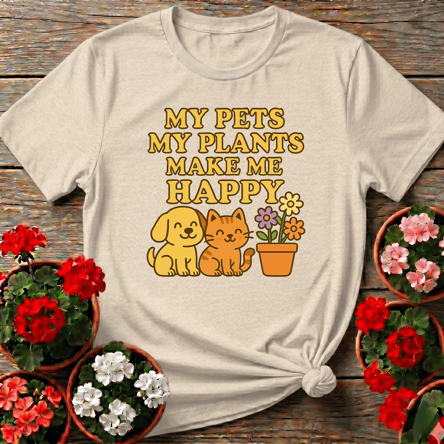 My Pets My Plants Make Me Happy Kawaii Tee - GardeningTshirts