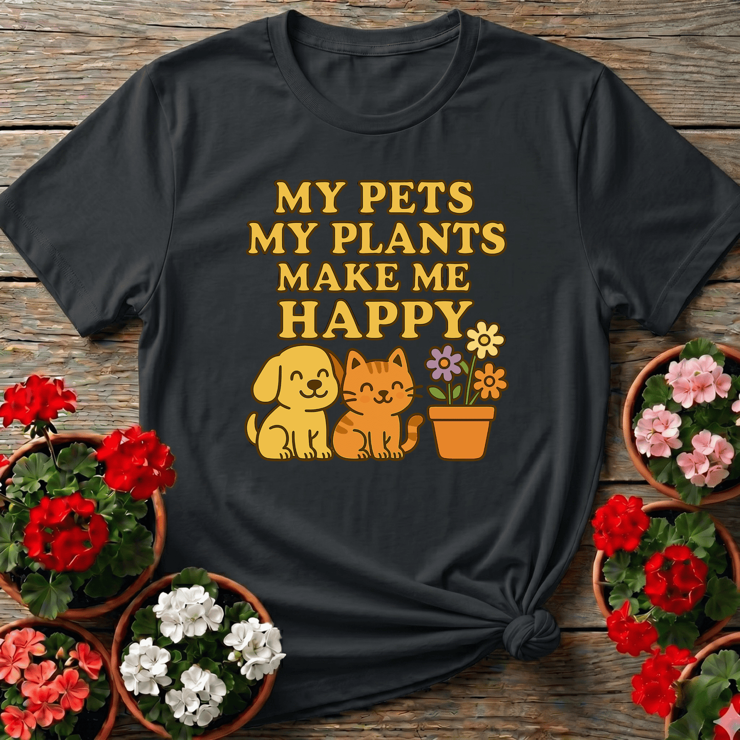 My Pets My Plants Make Me Happy Kawaii Tee - GardeningTshirts