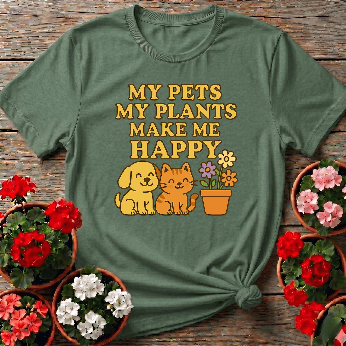 My Pets My Plants Make Me Happy Kawaii Tee - GardeningTshirts
