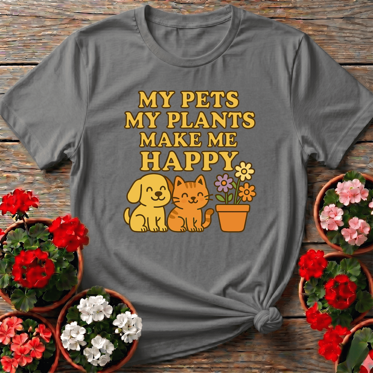 My Pets My Plants Make Me Happy Kawaii Tee - GardeningTshirts