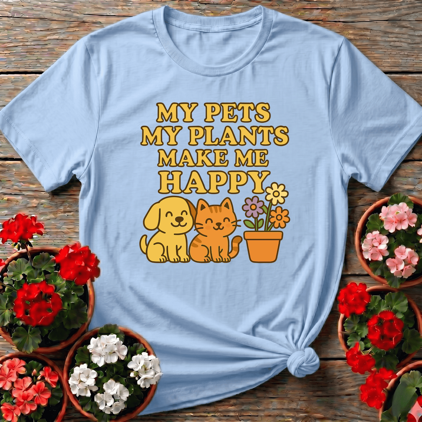 My Pets My Plants Make Me Happy Kawaii Tee - GardeningTshirts