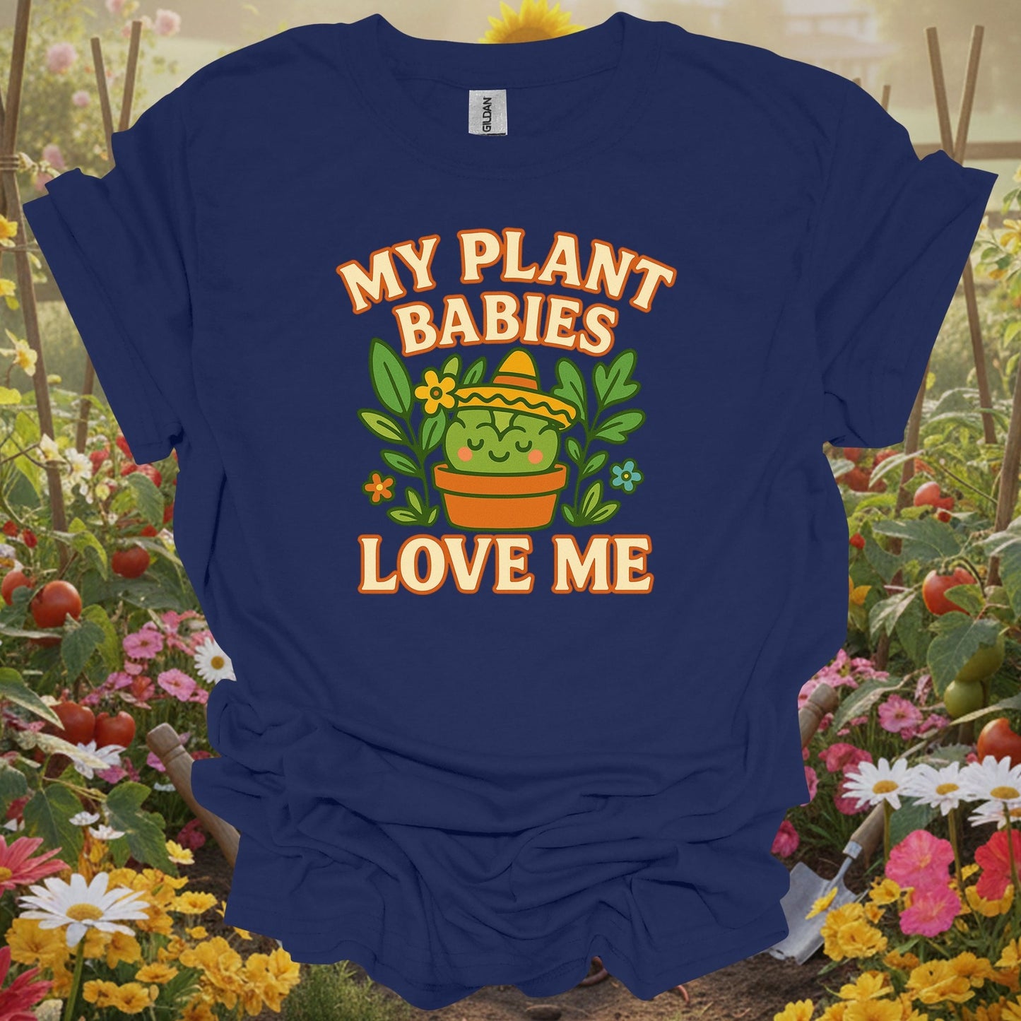 Navy top showing my plant babies love me funny kawaii succulent for green thumb folks