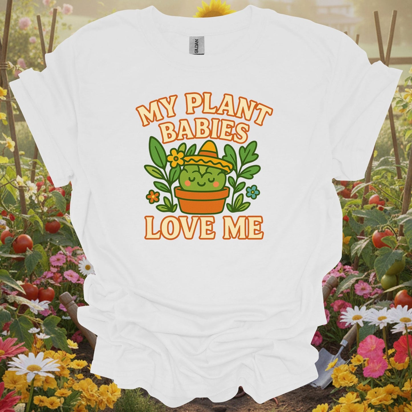 White tee showing my plant babies love me funny kawaii succulent for garden hobbyists