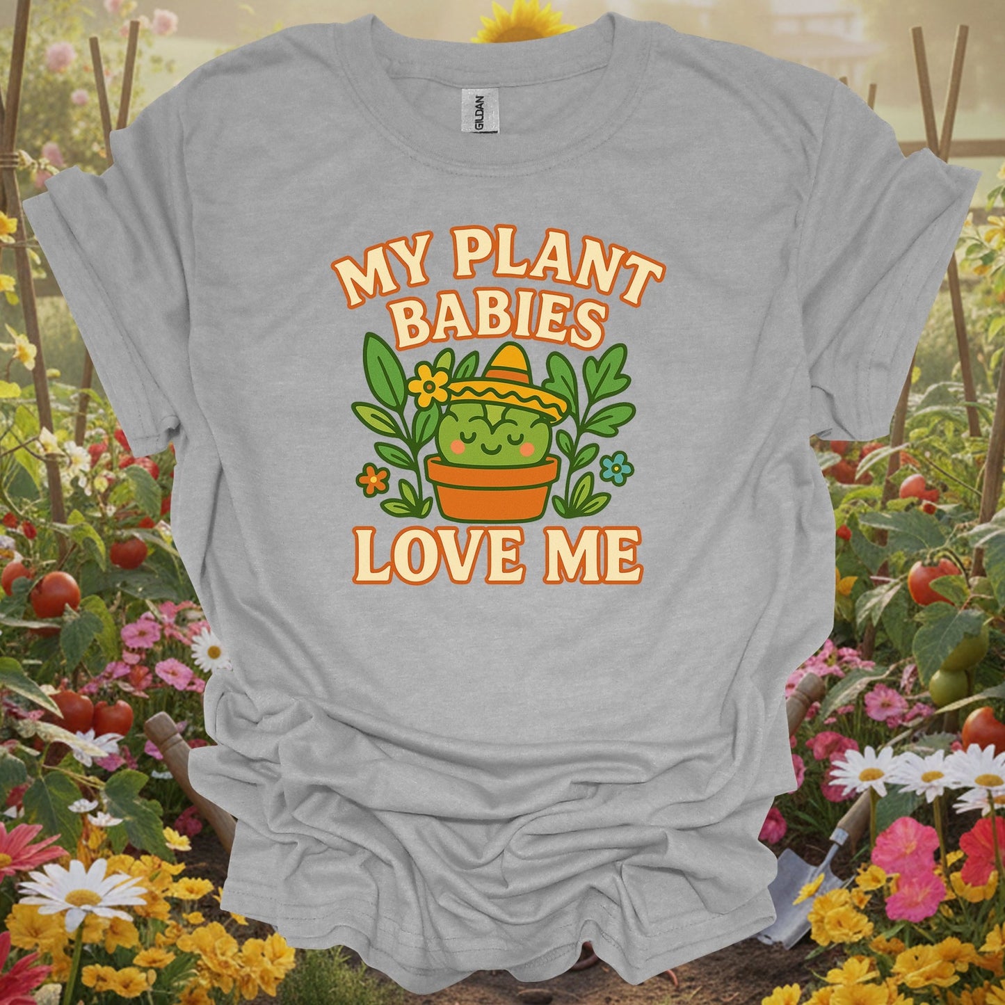Sport Grey tshirt showing my plant babies love me funny kawaii succulent for backyard growers