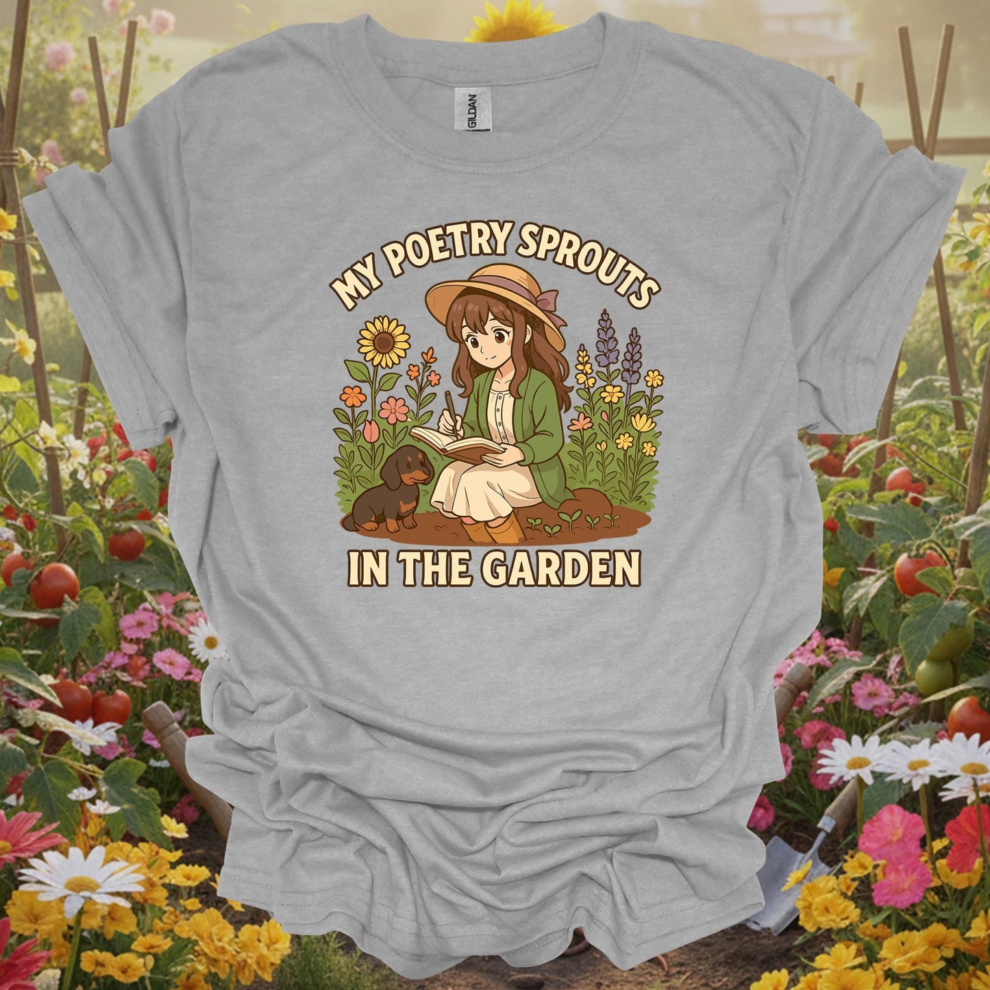 Sport Grey tee showing my poetry sprouts in the garden anime for garden hobbyists