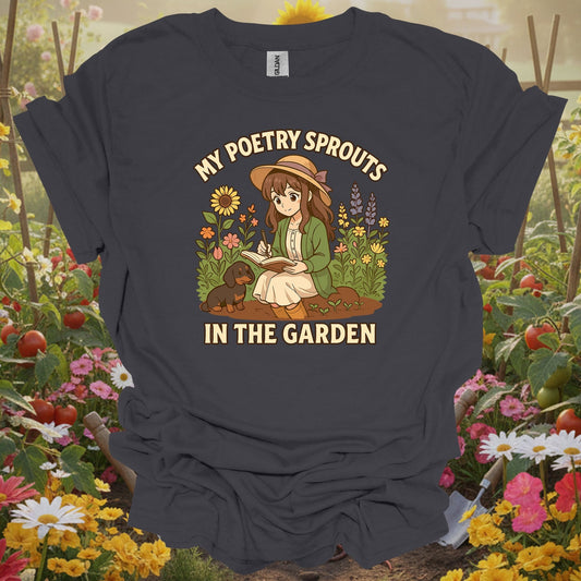 Charcoal tee showing my poetry sprouts in the garden anime for plant lovers