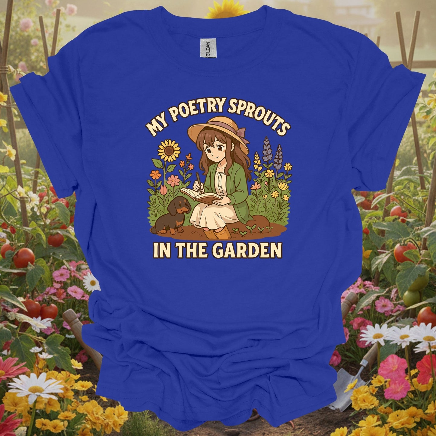 Royal tshirt showing my poetry sprouts in the garden anime for backyard growers