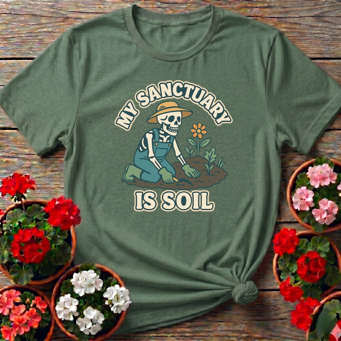 My Sanctuary Is Soil Skeleton Gardener T-shirt - GardeningTshirts