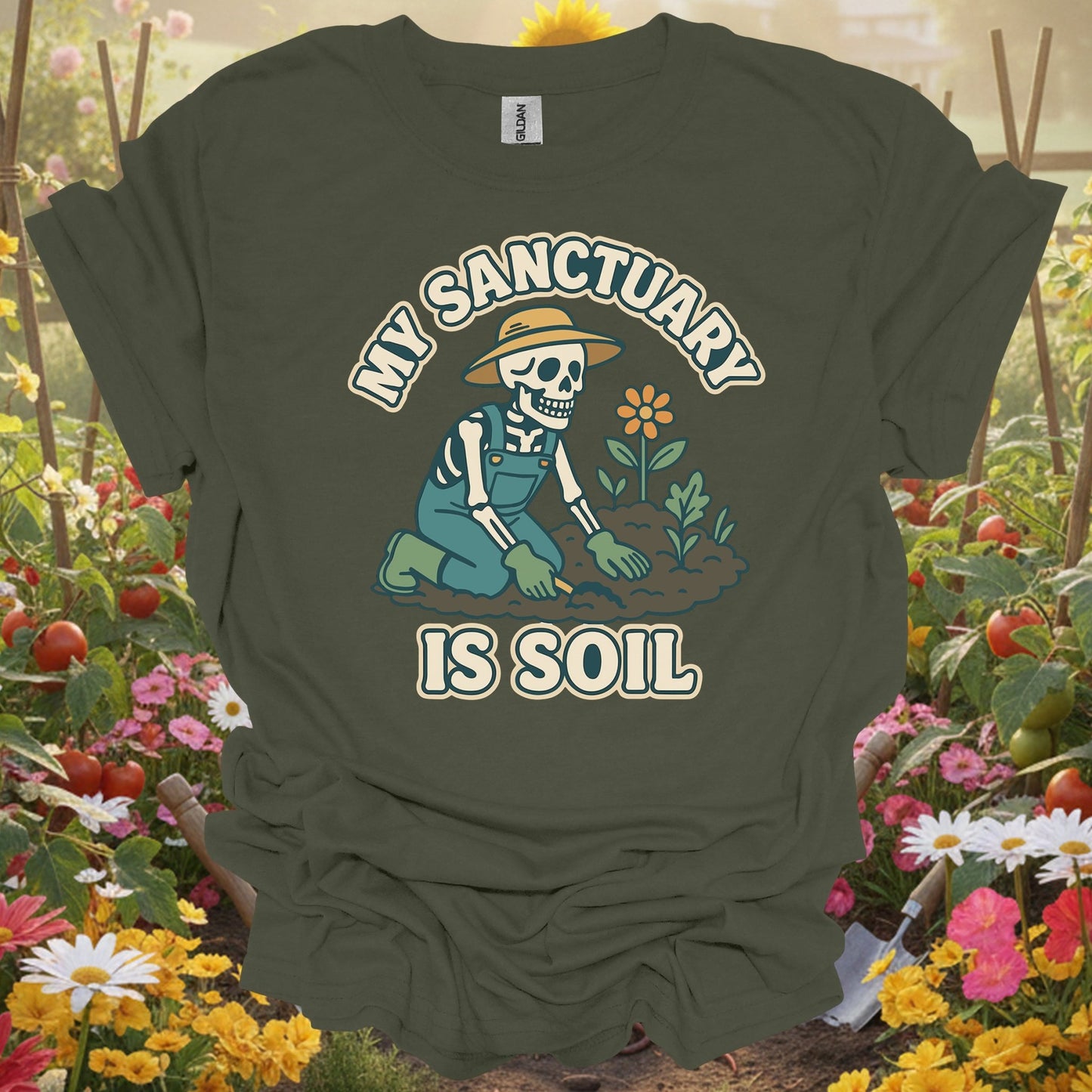 "My Sanctuary Is Soil" Skeleton Gardener Tee - GardeningTshirts