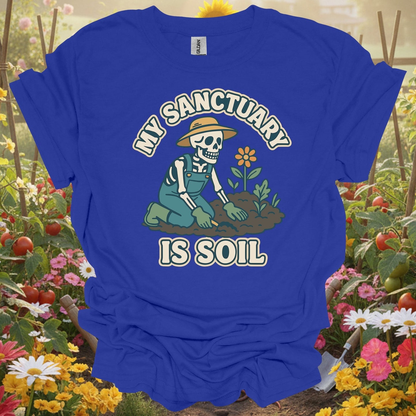 "My Sanctuary Is Soil" Skeleton Gardener Tee - GardeningTshirts