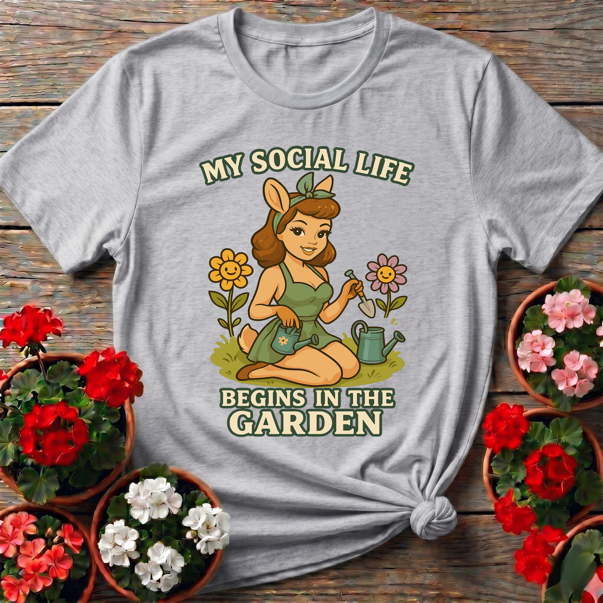My Social Life Begins In The Garden Deer Pin-Up Tee - GardeningTshirts