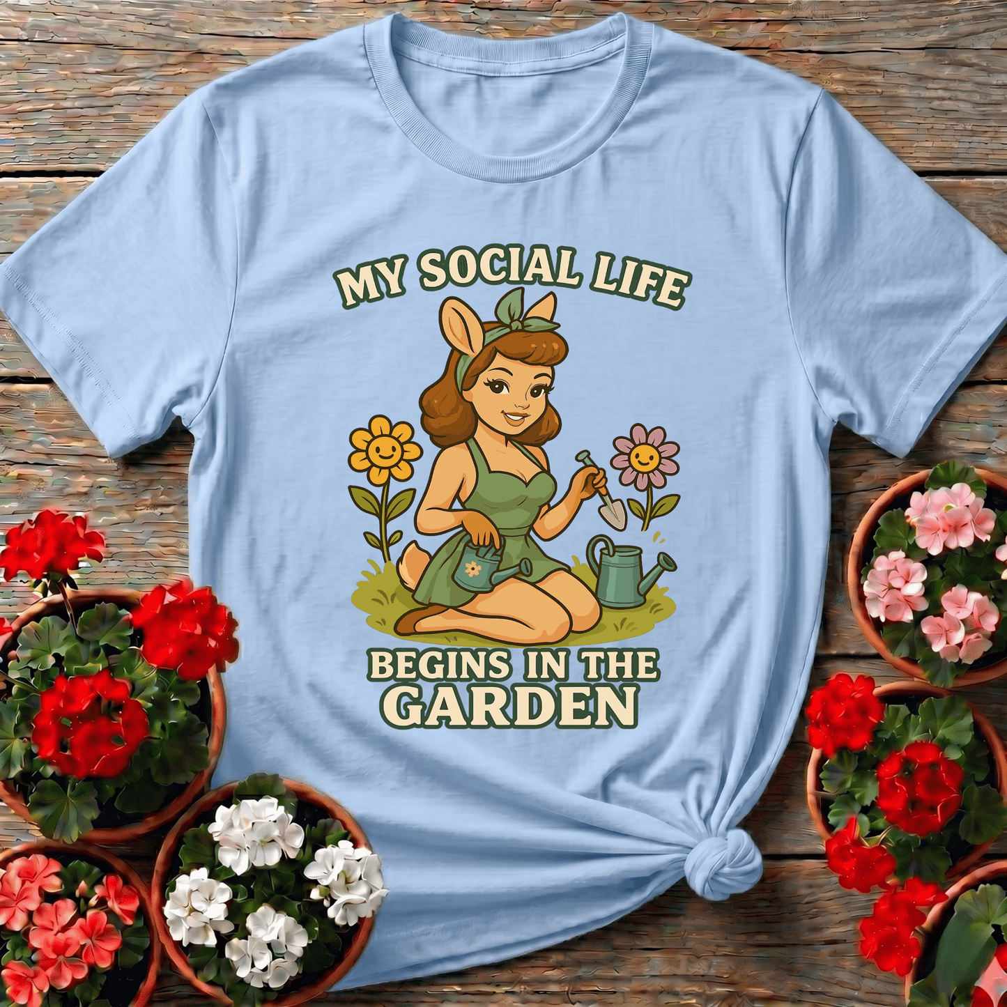 My Social Life Begins In The Garden Deer Pin-Up Tee - GardeningTshirts