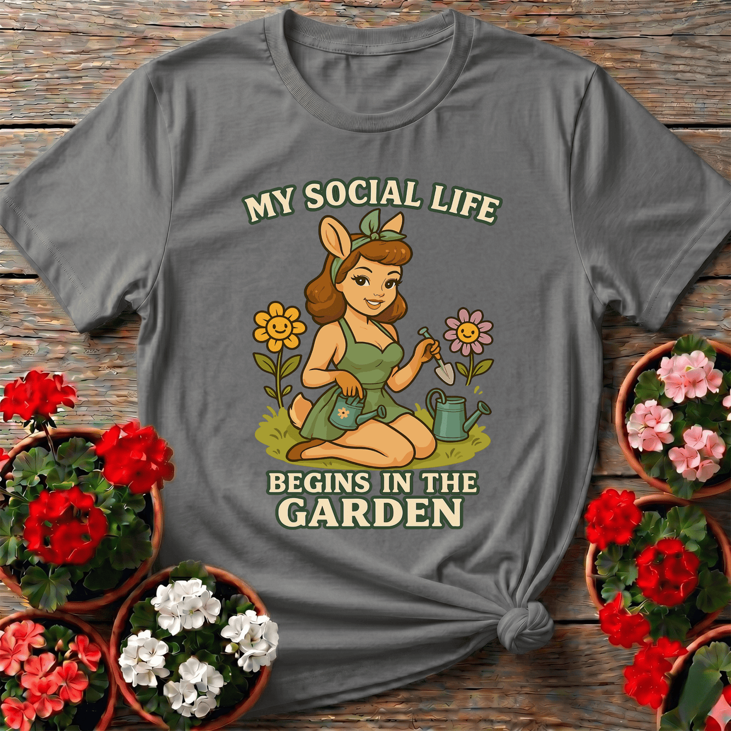 My Social Life Begins In The Garden Deer Pin-Up Tee - GardeningTshirts