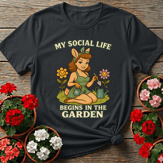 My Social Life Begins In The Garden Deer Pin-Up Tee - GardeningTshirts