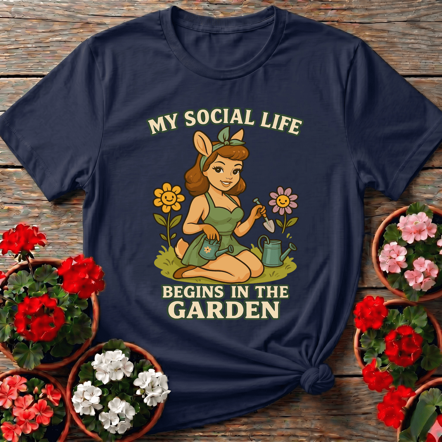 My Social Life Begins In The Garden Deer Pin-Up Tee - GardeningTshirts