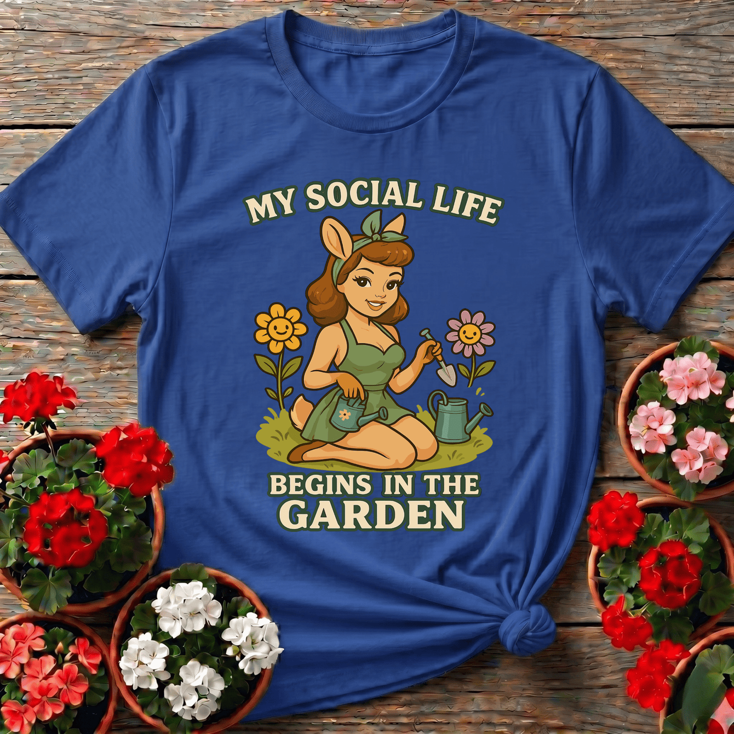 My Social Life Begins In The Garden Deer Pin-Up Tee - GardeningTshirts