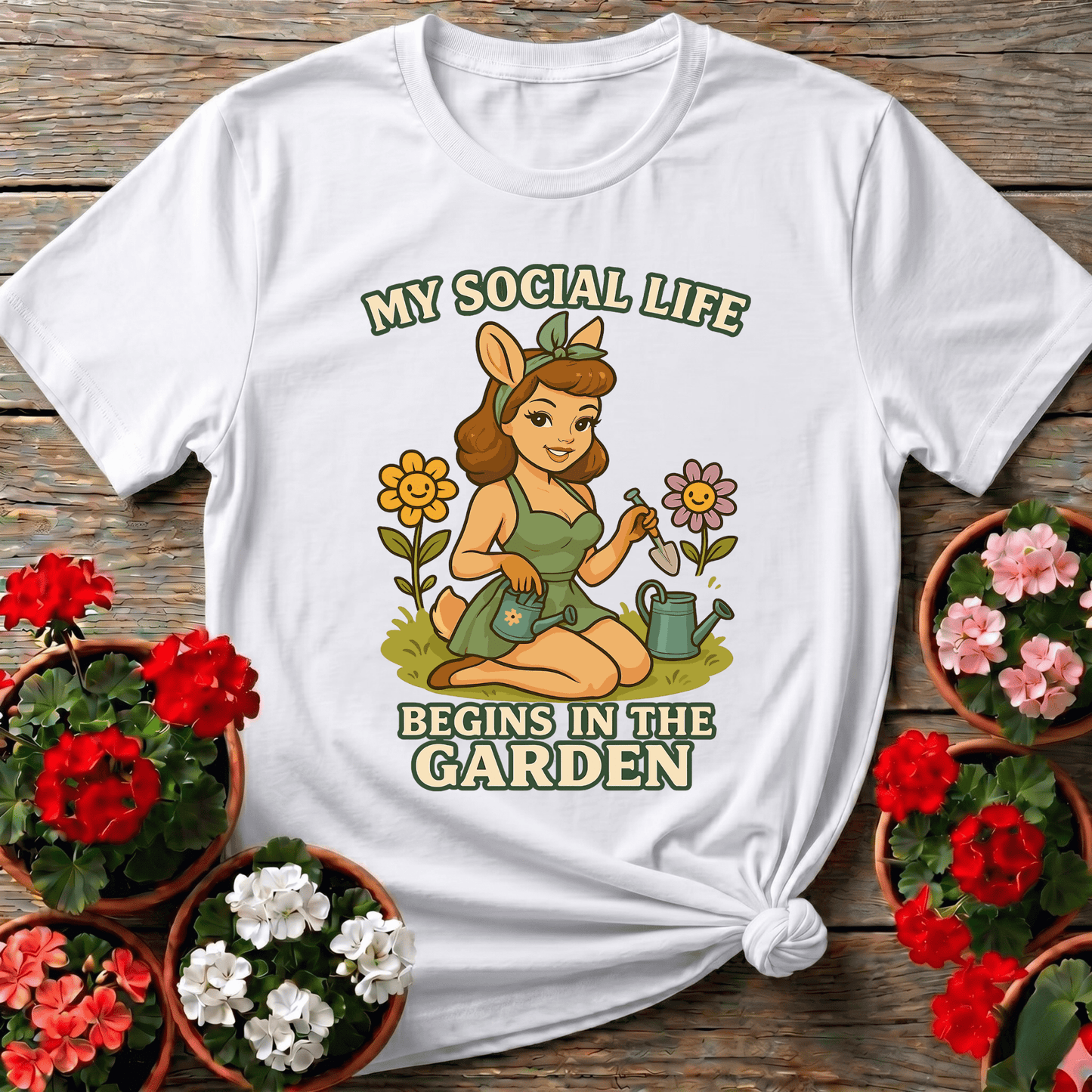 My Social Life Begins In The Garden Deer Pin-Up Tee - GardeningTshirts
