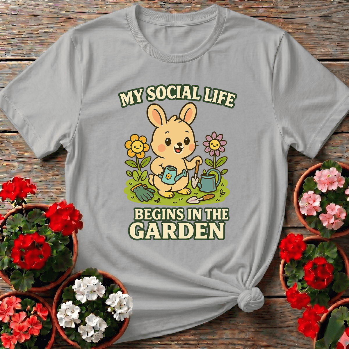 My Social Life Begins In The Garden Funny Rabbit Tee - GardeningTshirts