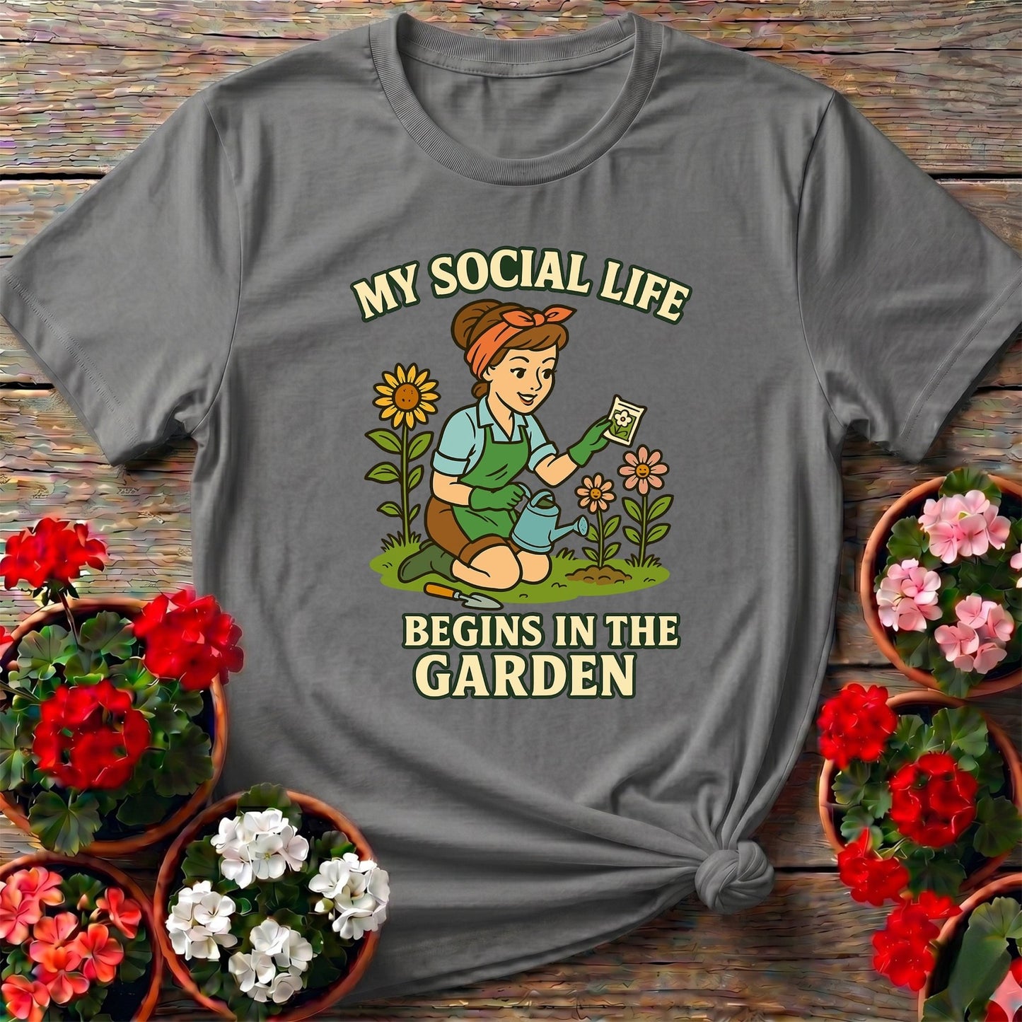 My Social Life Begins In The Garden Pin-Up Tee - GardeningTshirts