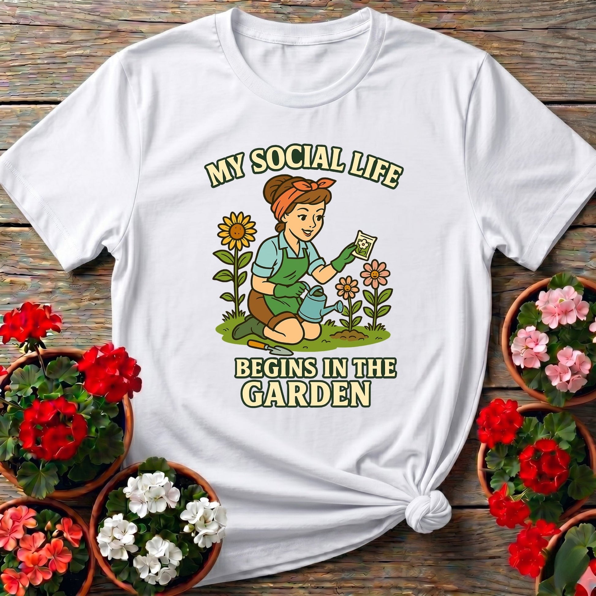 My Social Life Begins In The Garden Pin-Up Tee - GardeningTshirts