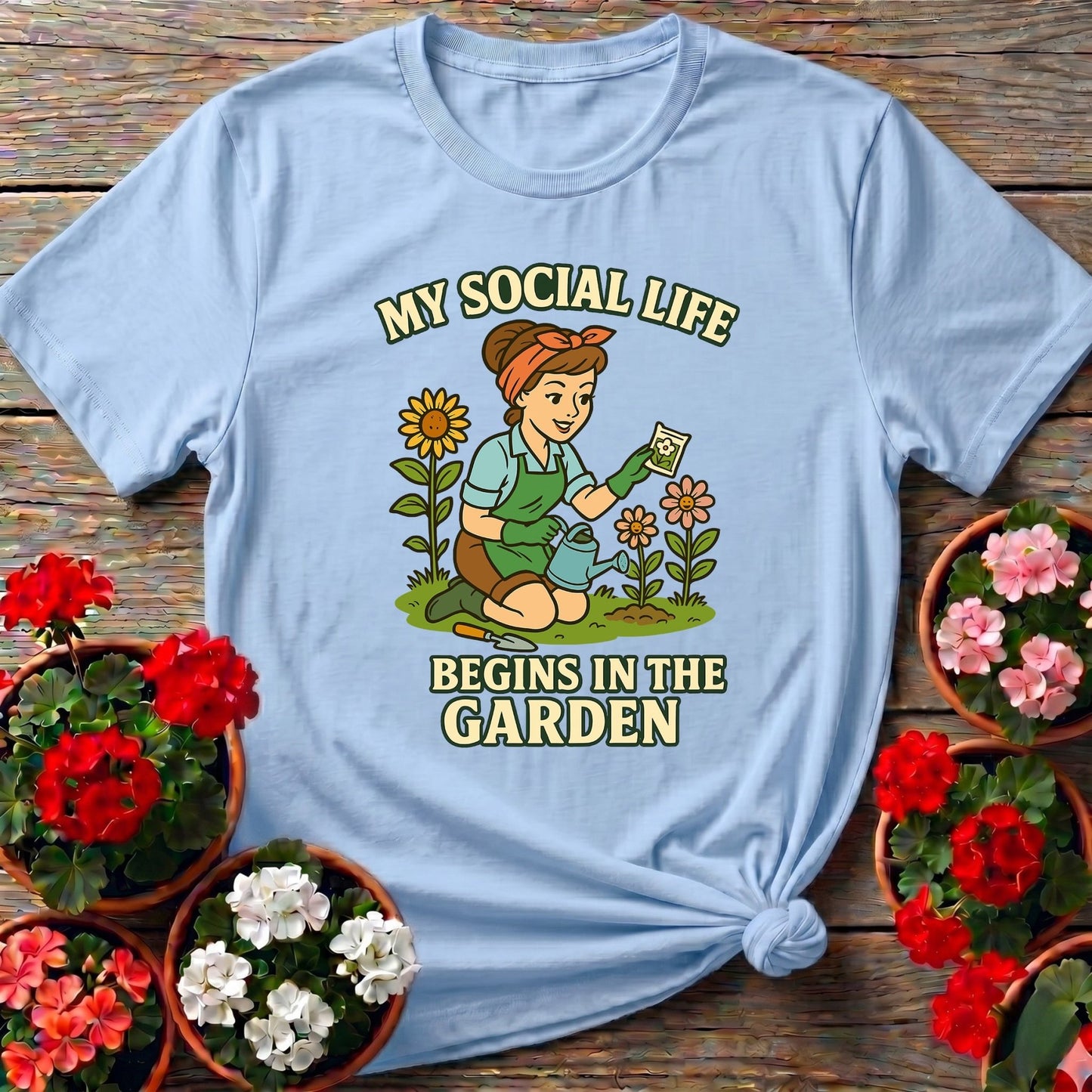 My Social Life Begins In The Garden Pin-Up Tee - GardeningTshirts