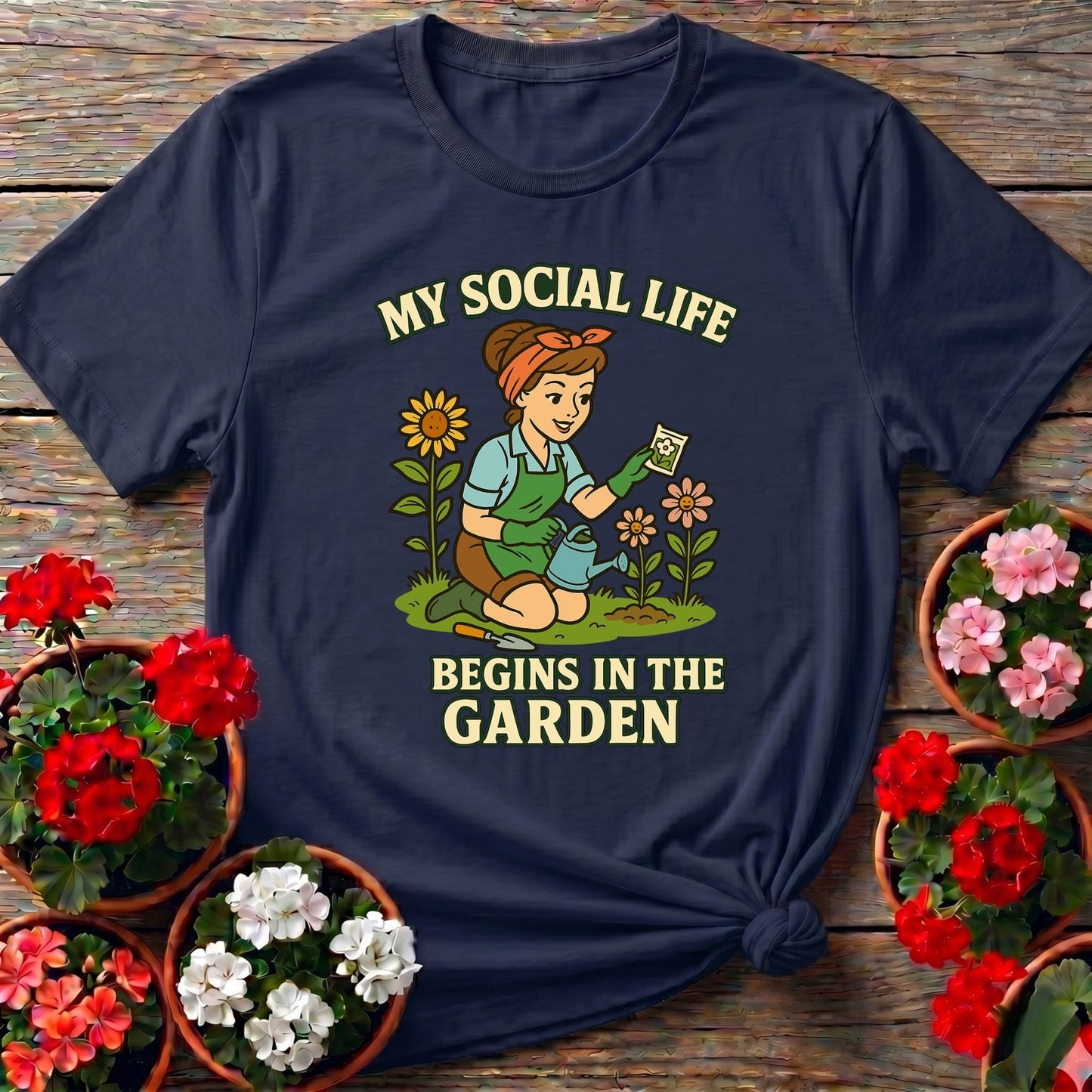 My Social Life Begins In The Garden Pin-Up Tee - GardeningTshirts
