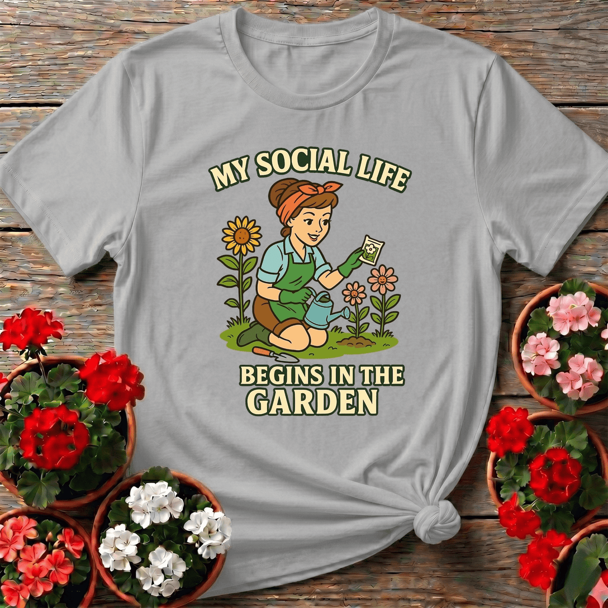 My Social Life Begins In The Garden Pin-Up Tee - GardeningTshirts