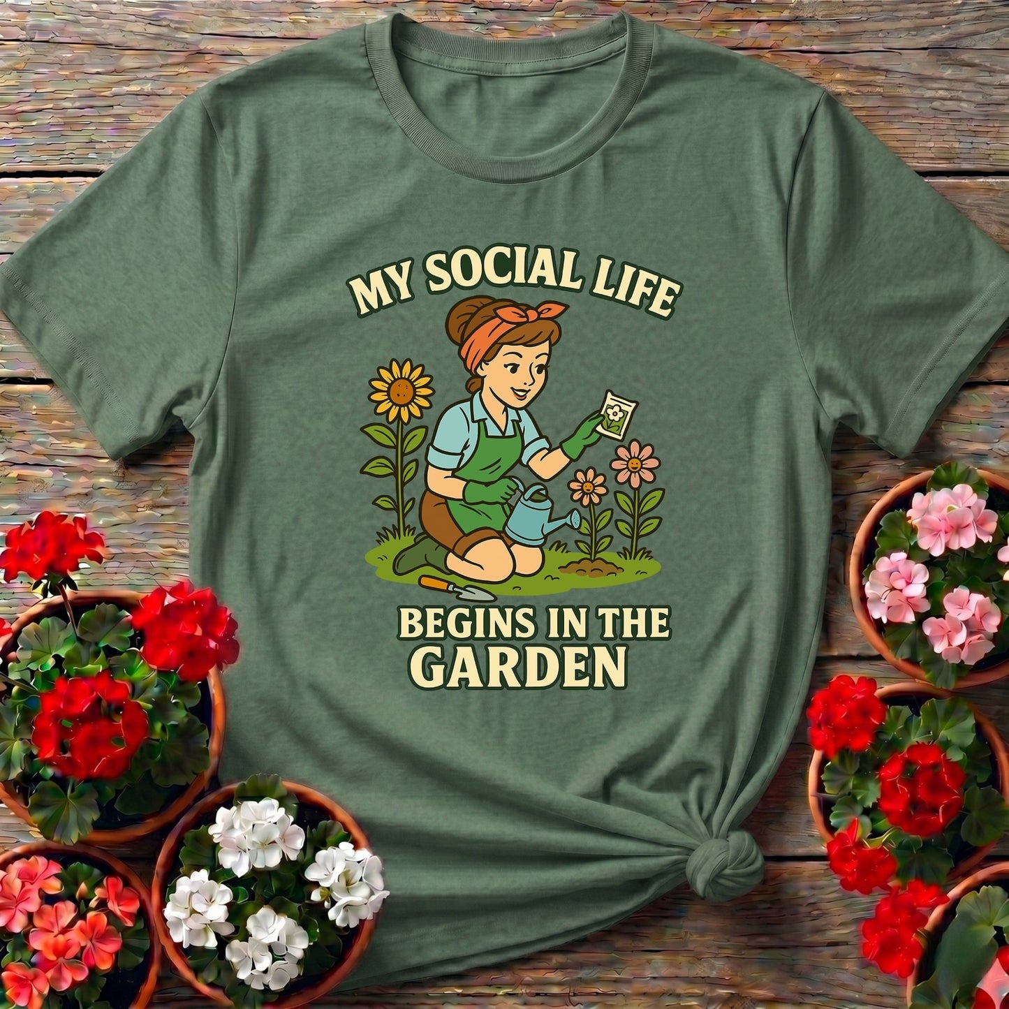 My Social Life Begins In The Garden Pin-Up Tee - GardeningTshirts
