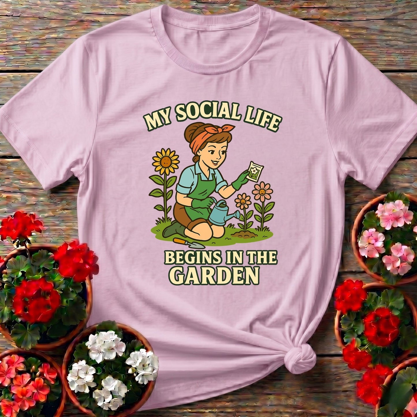 My Social Life Begins In The Garden Pin-Up Tee - GardeningTshirts