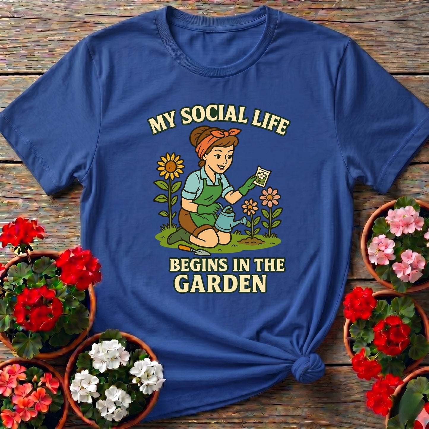 My Social Life Begins In The Garden Pin-Up Tee - GardeningTshirts