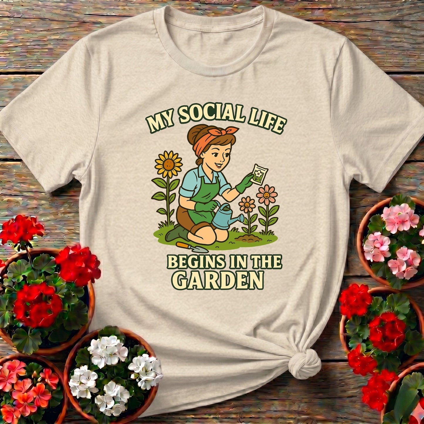 My Social Life Begins In The Garden Pin-Up Tee - GardeningTshirts