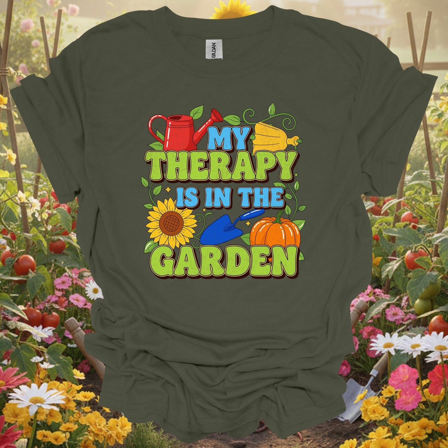 "My Therapy Is In The Garden" Vibrant T-Shirt - GardeningTshirts